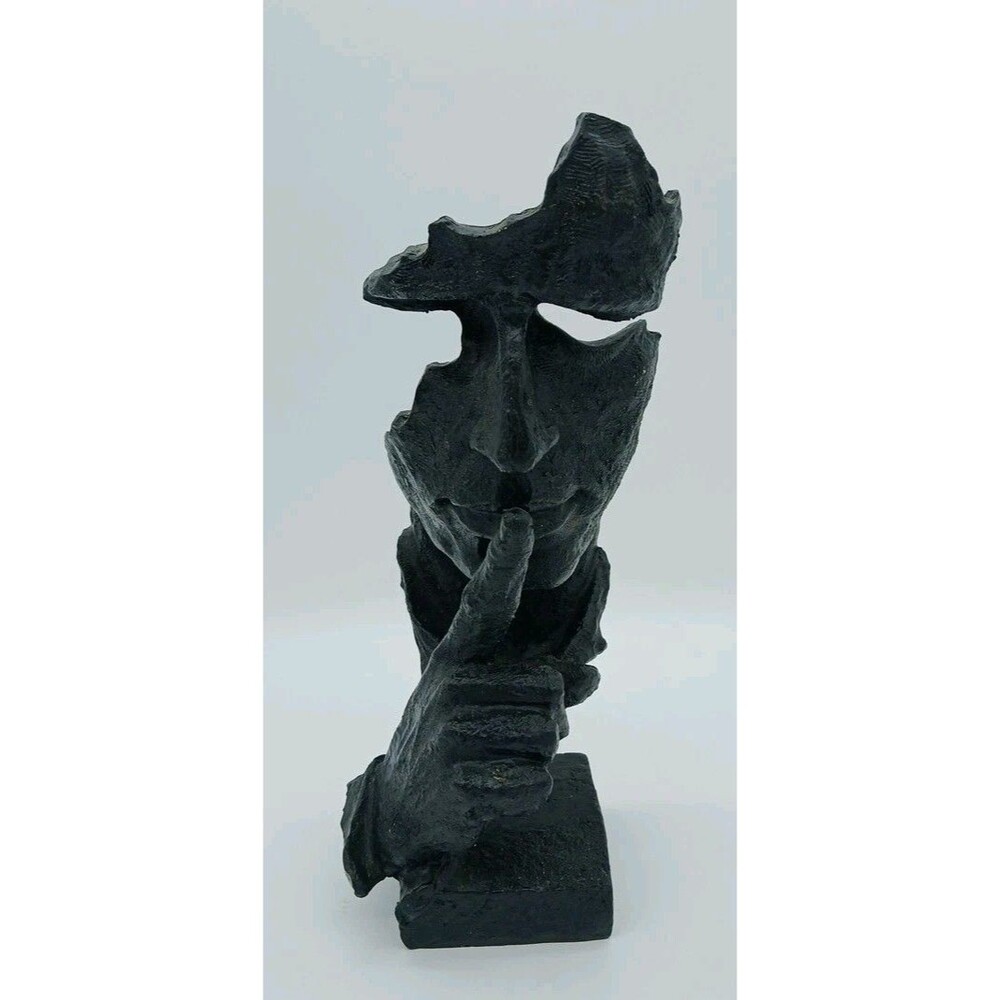 Silent Thinker 11.5" Abstract Sculptor Black "Silence Is Golden" Decor Tabletop